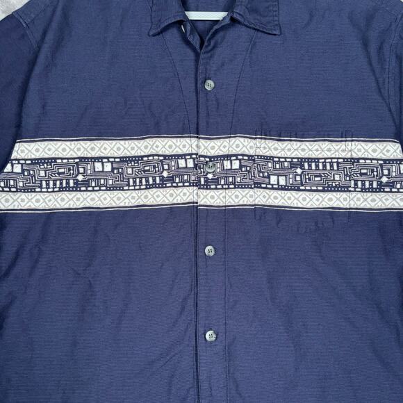 Vintage No Fear Button Down Shirt Navy Blue Tribal Stripe Men’s L - Picture 2 of 5